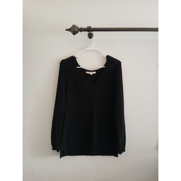 Boston Proper Womens M Black Knit Pullover Sweater V-neck Boho Casual Elevated - Picture 2 of 8